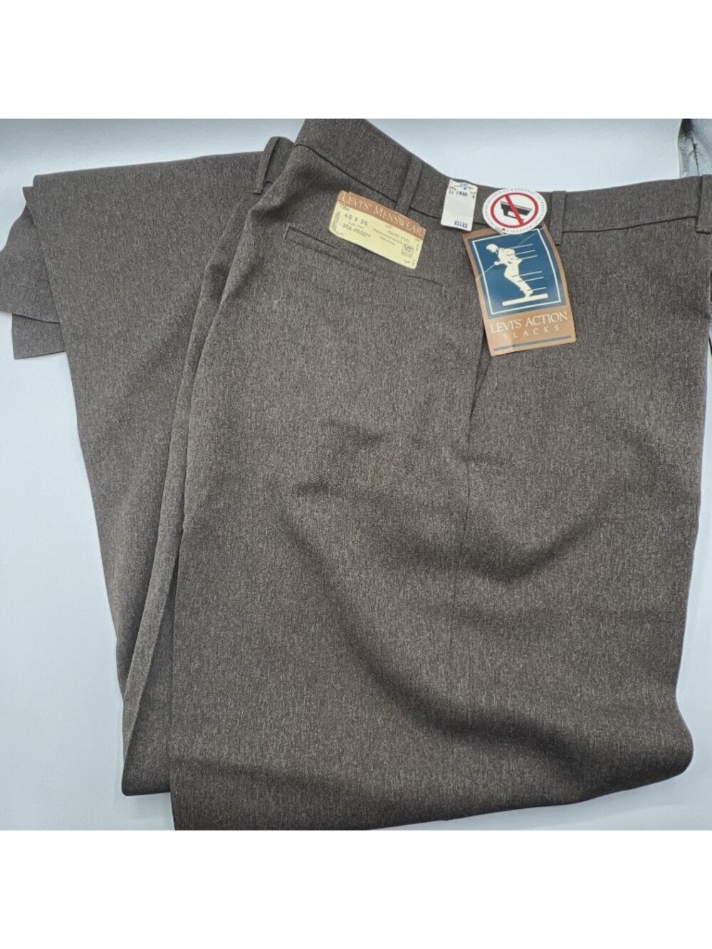 Vintage Levi's Action Slacks Men's Brown Flat Front Dress Pants 40x36 USA NWT